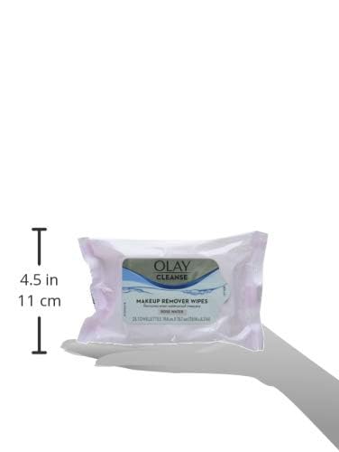 Olay Cleanse Makeup Remover Wipes with Rose Water - 25 Count | Gentle Facial Cleansing for Sensitive Skin | Perfect for Travel, Gym & Daily Skincare Routine