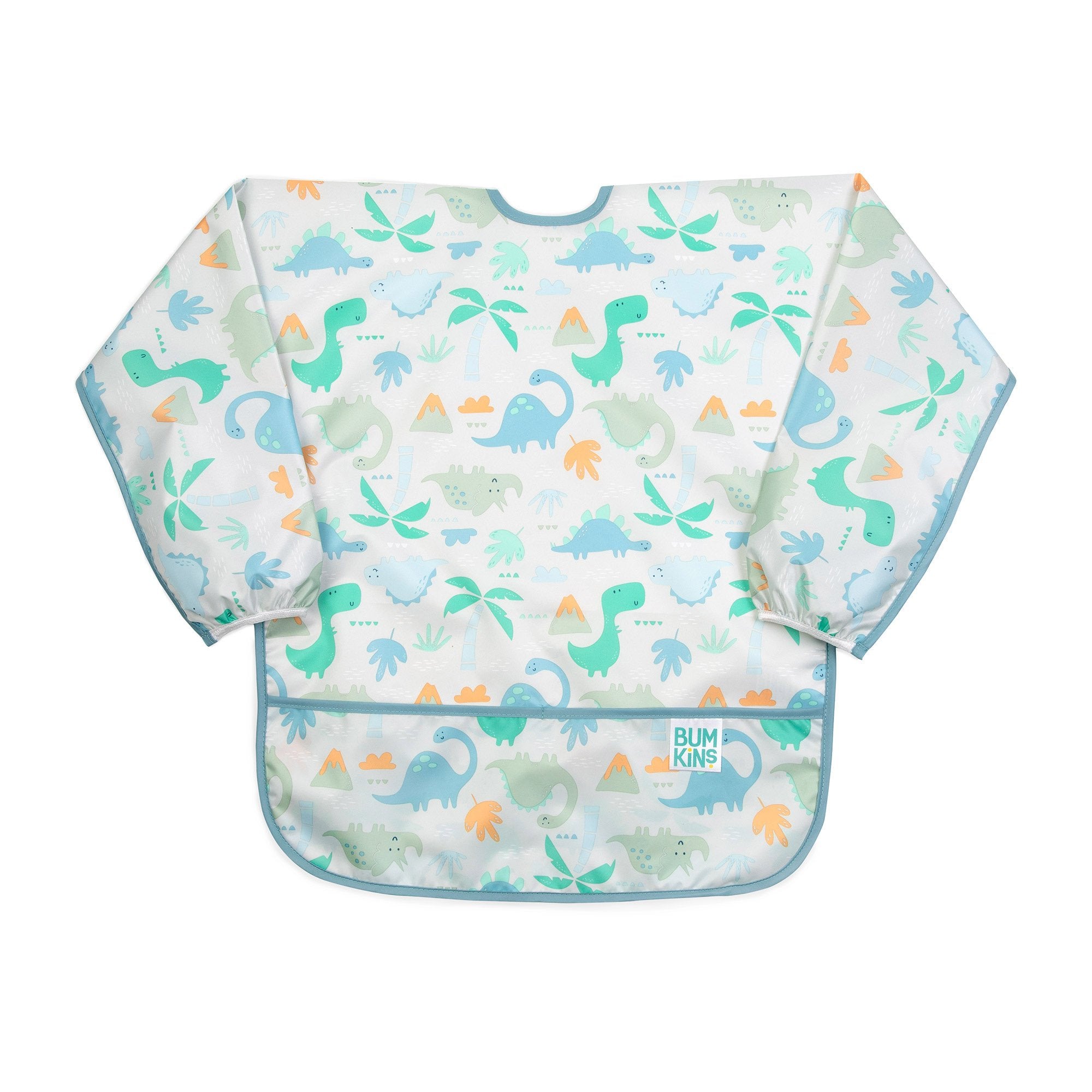 Bumkins Long Sleeve Baby Bib with Dinosaur Print - Waterproof & Adjustable for Messy Meals, Feeding Time & Toddler Activities