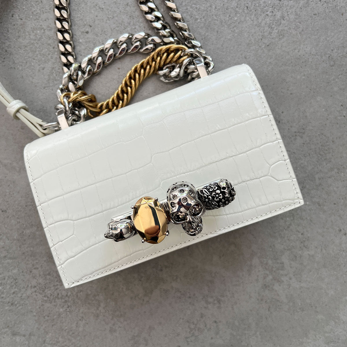 Ivory Mini Knuckle Satchel with Jewel Accents - Elegant Crossbody Bag for Women, Perfect for Parties, Dates & Evening Events