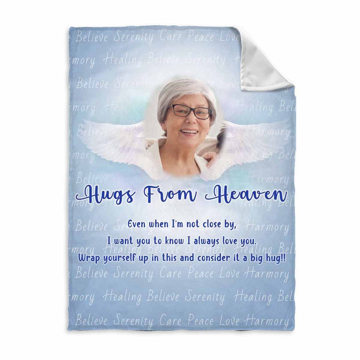 Personalized Memorial Blanket with Custom Image - 50x60 Inch Fleece Sympathy Throw for Family, Women, Men & Kids - Inspirational Heaven Hugs Gift for Loss, Grieving & Comfort - Perfect for Funerals, Memorials & Healing Moments