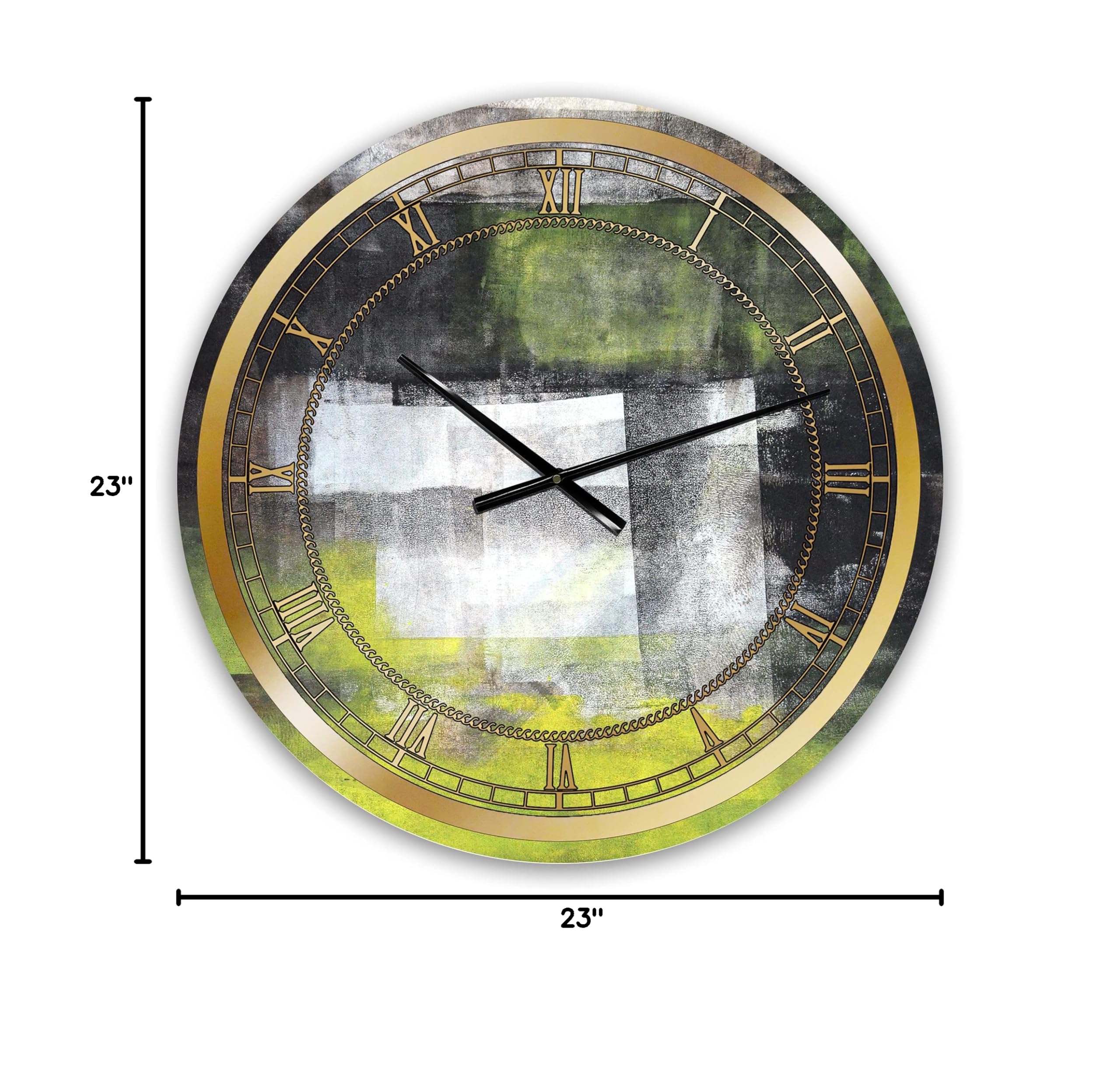 Modern Abstract Wall Clock - Grey, Yellow & Blue Design, Large 29x29 Inch Kitchen Decor Clock | Perfect for Home, Office & Living Room Décor | CLOCK24724