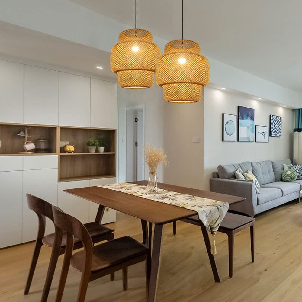 Handwoven Bamboo Lantern Pendant Light - Natural Rattan Shade with E27 Socket for Ceiling Chandelier - Boho Home Decor Lighting Fixture for Living Room, Dining Room and Hallway - Perfect for Creating Cozy Ambiance in Bedroom, Patio or Restaurant