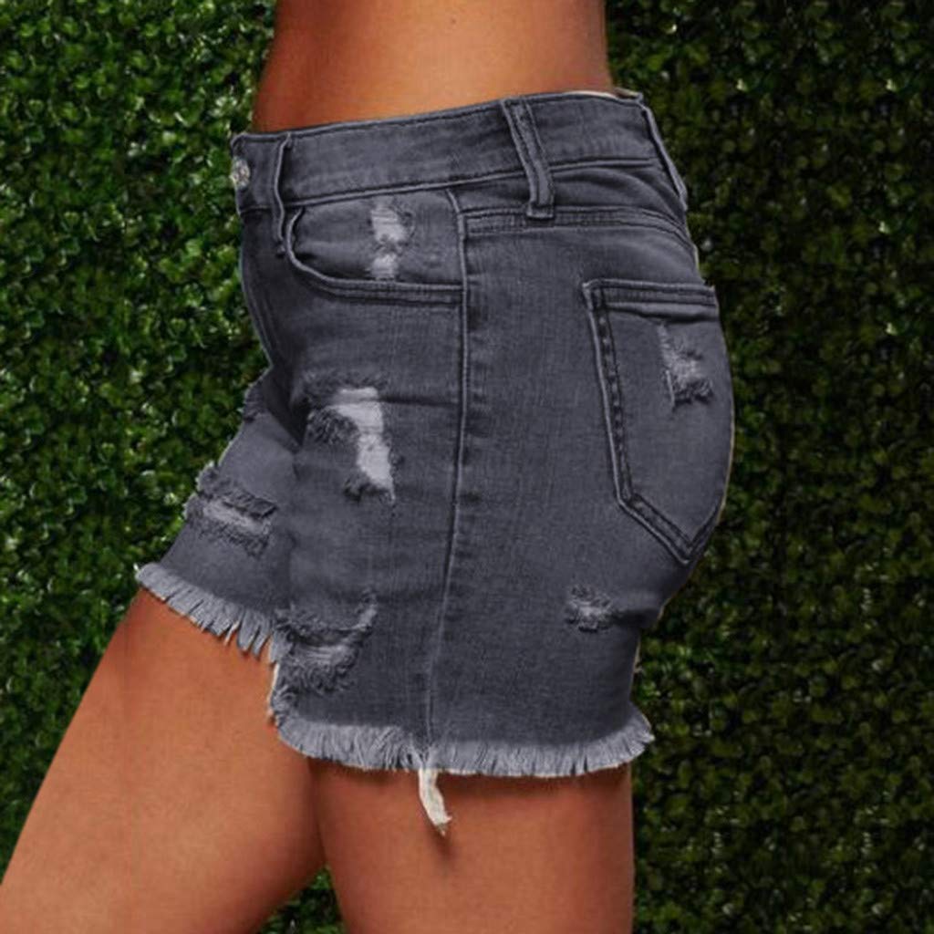 hlysgo Women's Mid Rise Ripped Jean Shorts - Stretchy Frayed Raw Hem Denim Shorts for Casual Summer 2024 | Perfect for Beach, Music Festivals, and Everyday Wear