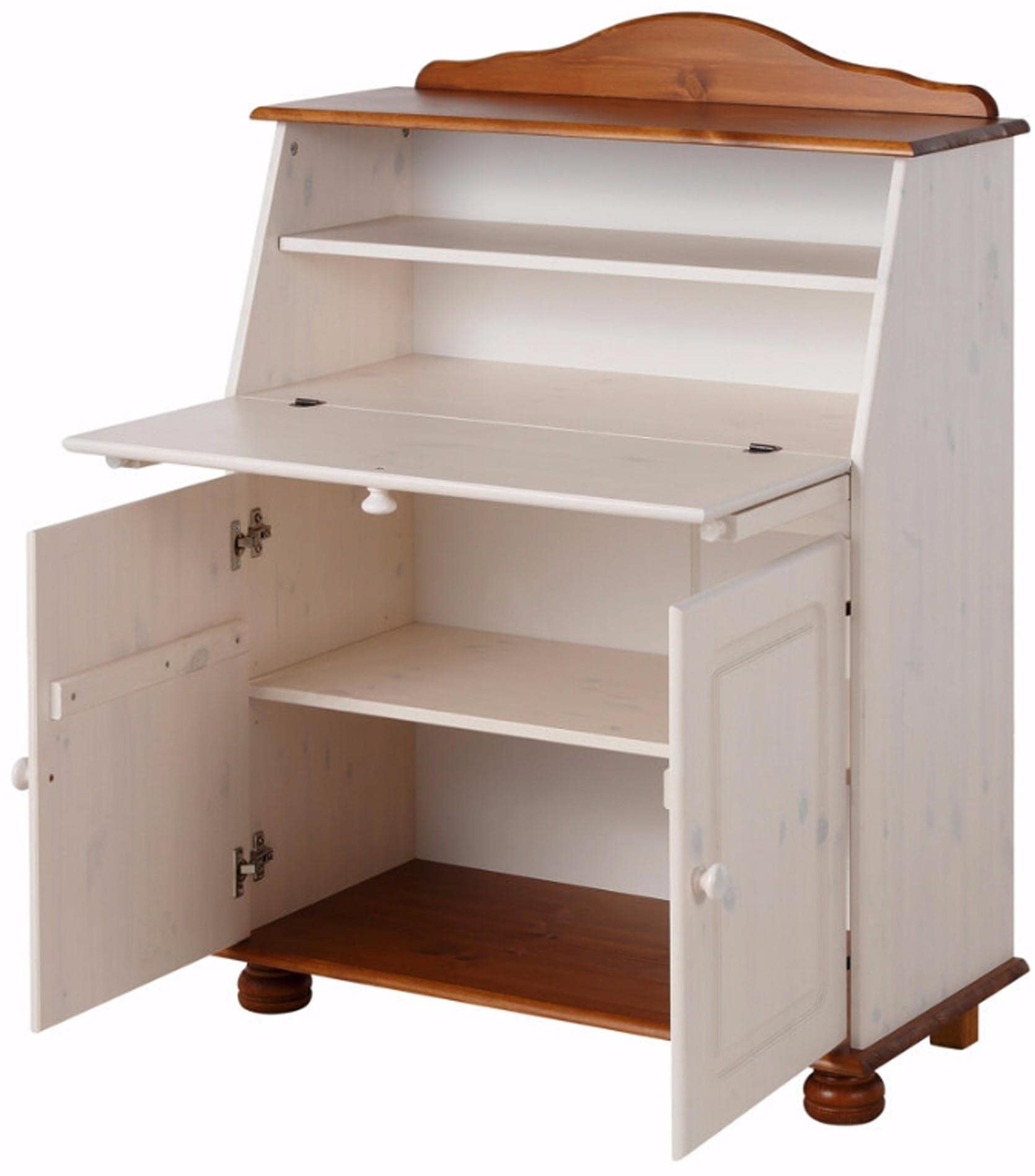 REALROOMS Chester Solid Wood Storage Desk with Bottom Closed Storage Cabinet - White & Honey Finish | Home Office, Study Room, Dormitory Furniture for Organization & Workspace
