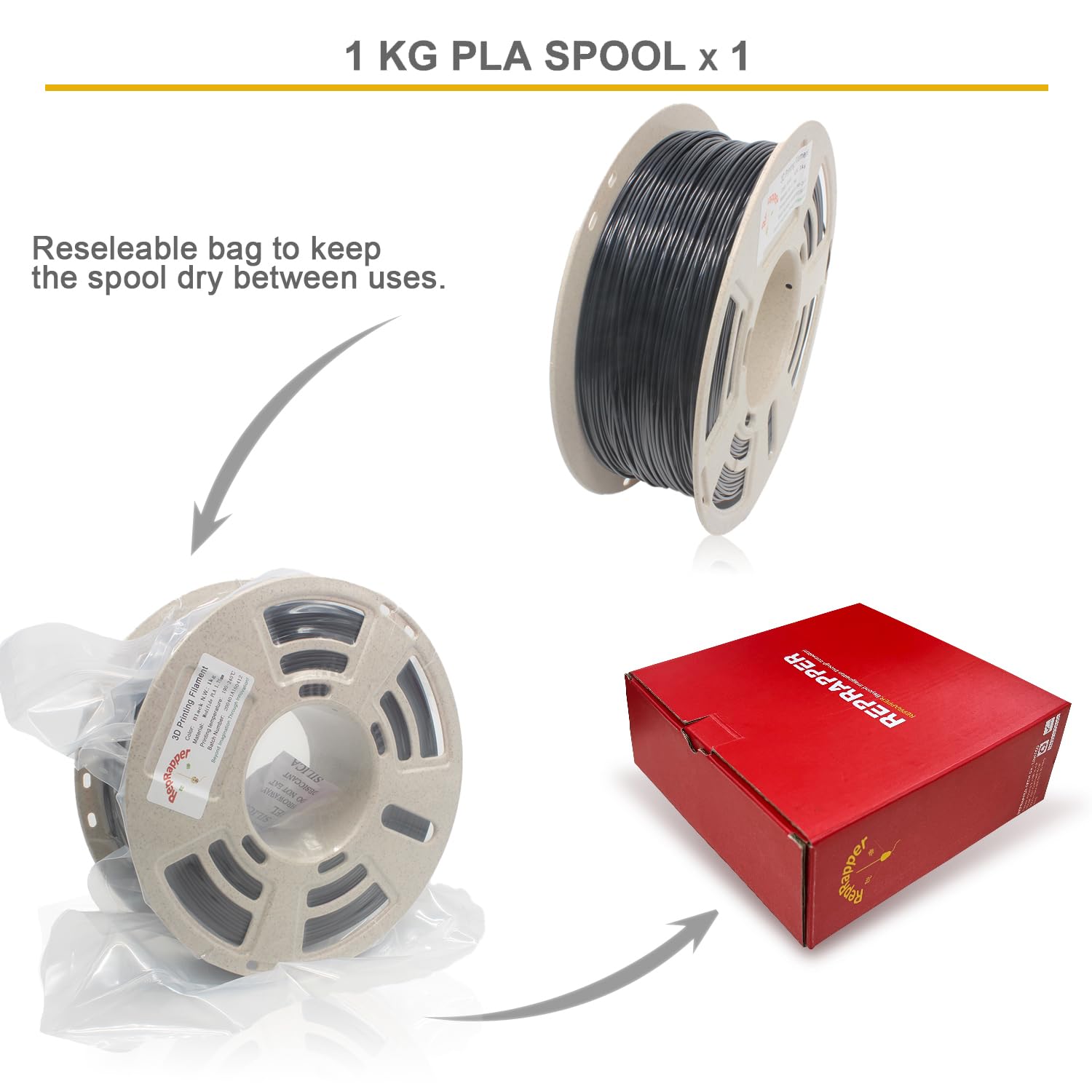 Premium Black PLA 3D Printer Filament 1.75mm (±0.03mm) 1kg Spool - High Precision, Low Warping - Compatible with Most FDM 3D Printers & 3D Pens - Ideal for Prototyping, DIY Projects & Educational Models