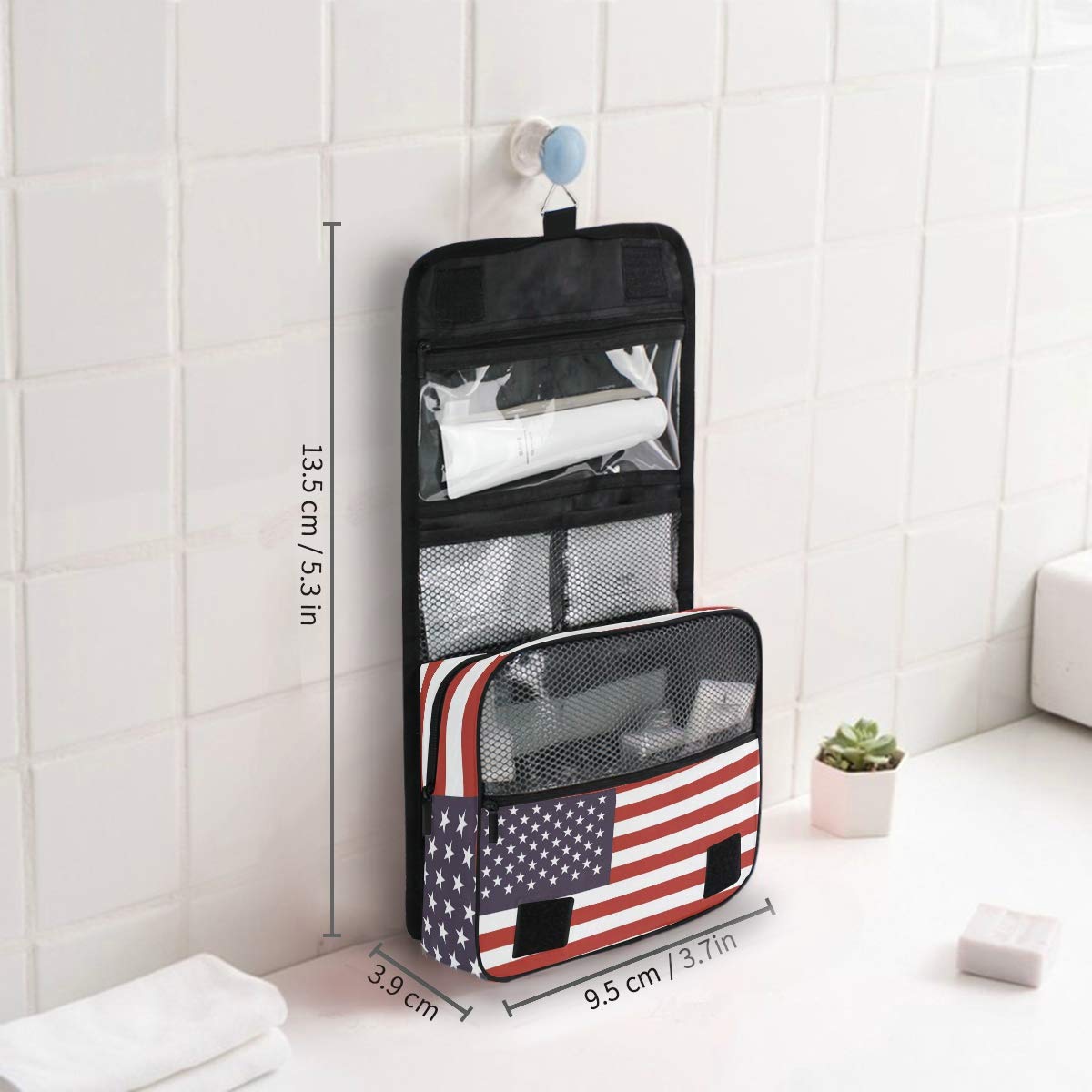 MOYYO American Flag Travel Hanging Toiletry Bag - Large Capacity Waterproof Cosmetic Organizer Pouch for Women, Men & Girls | Perfect for Camping, Gym, Business Trips & Vacation Essentials