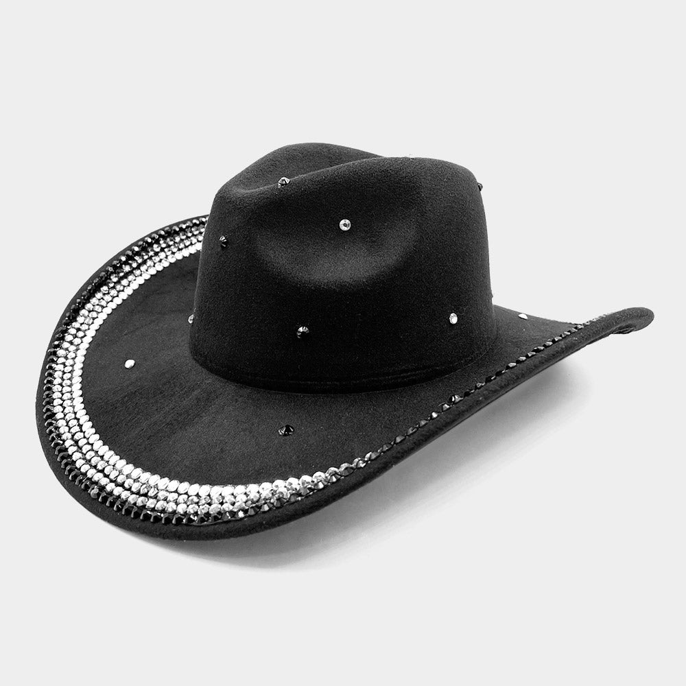 Stylish Black Rhinestone Studded Cowboy Hat for Women - Western Fashion Accessory for Parties, Rodeo & Country Music Events