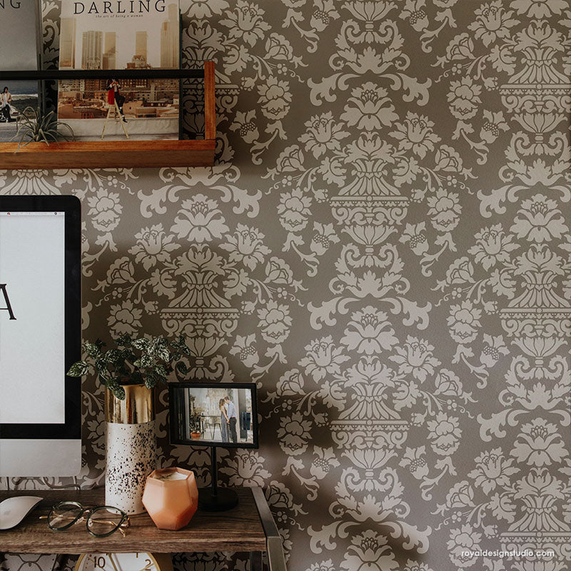 Encantada Damask Stencil - Reusable DIY Wall Stencils for Painting, Home Decor, and Crafts | Perfect for Furniture, Walls, and Fabric Projects