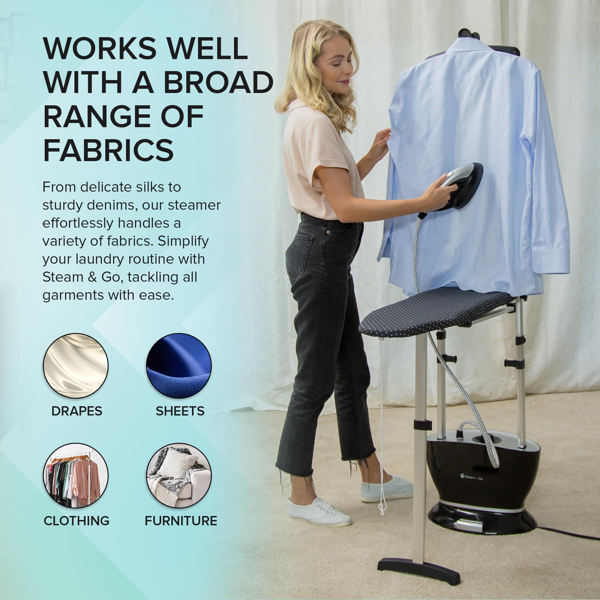 Steam & Go - All-in-One Garment Steamer and Iron with Ironing Board & Hanger | Powerful Pressurized Clothes Steamer for Wrinkles | Chemical-Free Fabric Care | Perfect for Travel, Home & Office Use