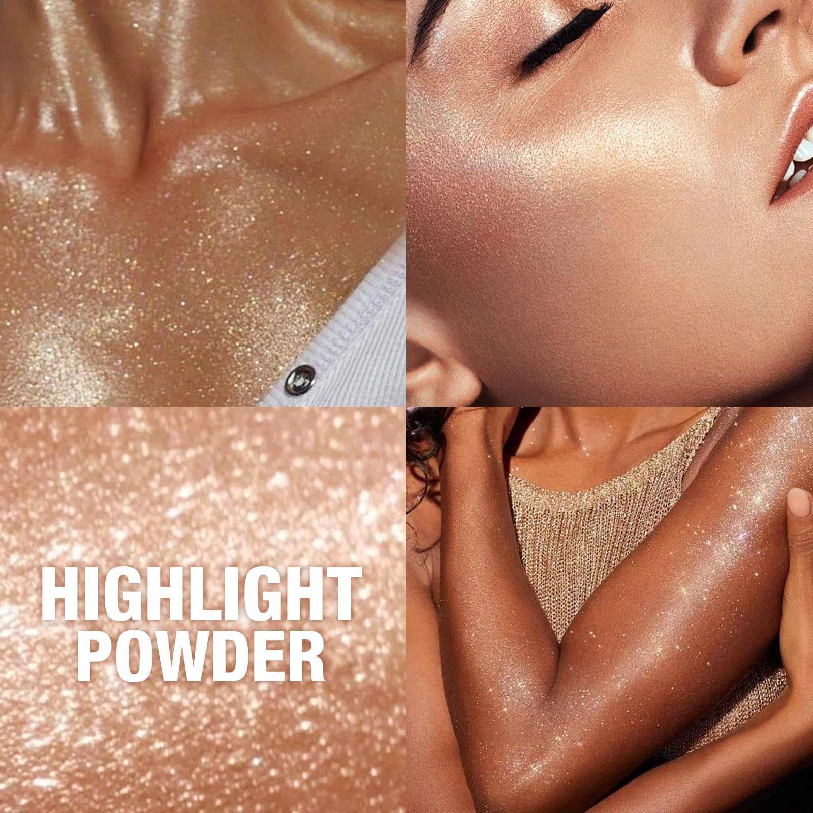 Glitter Body Highlighter Powder - Shimmer & Sparkle Face & Body Makeup with Sponge Applicator (Golden) | Perfect for Parties, Festivals & Night Out Glow