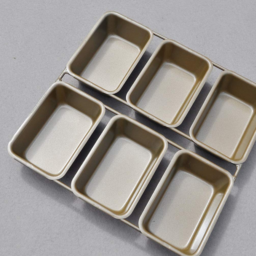 Non-Stick 6-Cavity Mini Loaf Pan - Rectangular Baking Tray for Bread, Toast & Cakes | Golden Square Griddle Mold | Perfect for Home Baking, Meal Prep & Kitchen Gifts