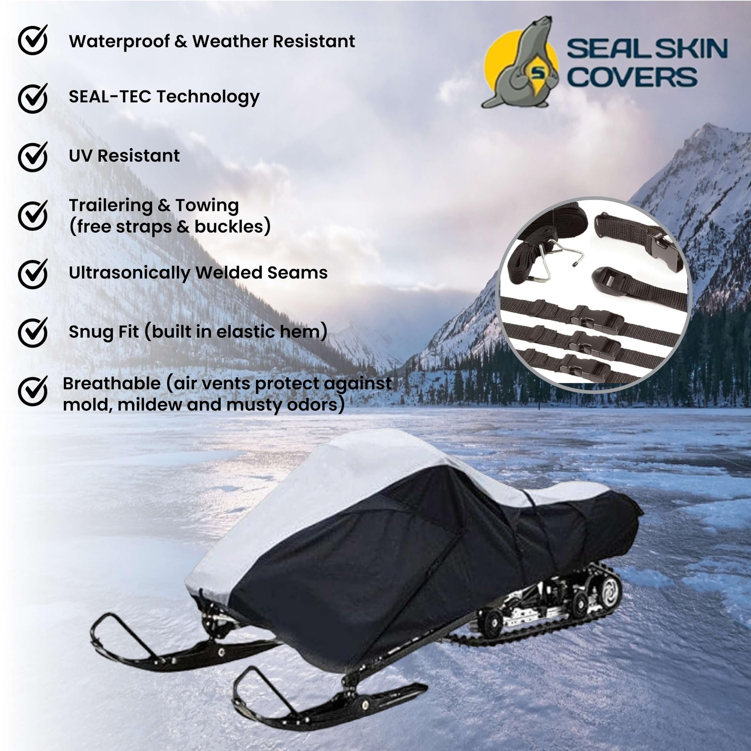 Heavy Duty 600D Waterproof Snowmobile Cover for Polaris, Skidoo, Yamaha - All Weather Protection with Storage Bag, Fits Up to 145