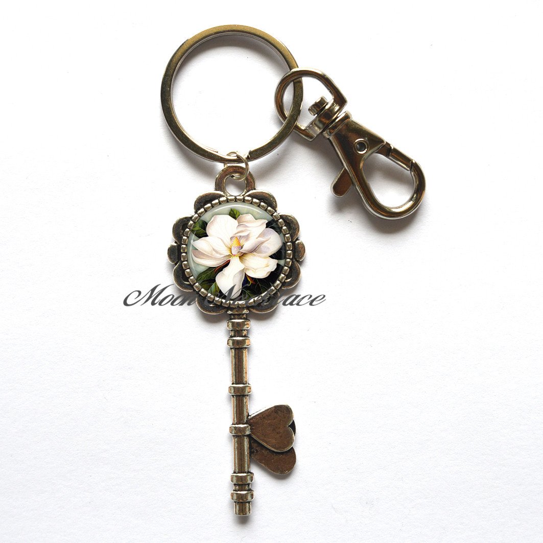 Southern Magnolia Keychain - Resin Flower Jewelry for Her Birthday Gift & Photo Keepsake