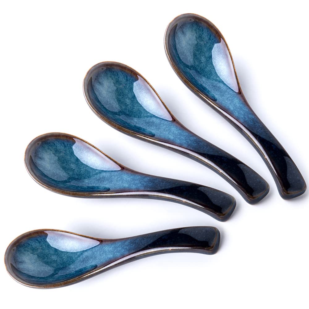 Premium Japanese Soup Spoon Set of 4 - Solid Asian Rice Spoons for Ramen, Dumplings & Wonton - Elegant Retro Design for Soups, Cereals & Asian Cuisine - Perfect for Home Dining, Restaurants & Gift Giving