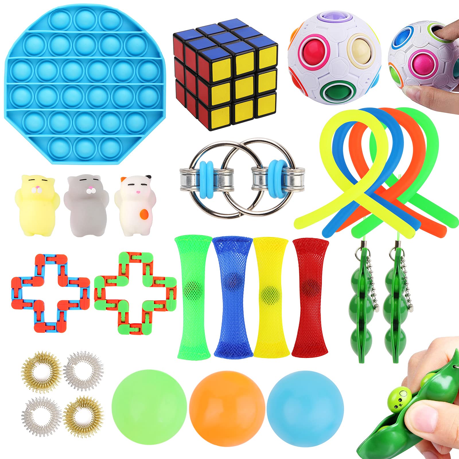 26-Piece Sensory Fidget Toys Set for Stress Relief - Push Pop Bubble Fidgets, Anti-Anxiety Toys for Kids & Adults with ADHD/Autism - Perfect Easter Basket Stuffers & Classroom Gifts for Focus and Relaxation