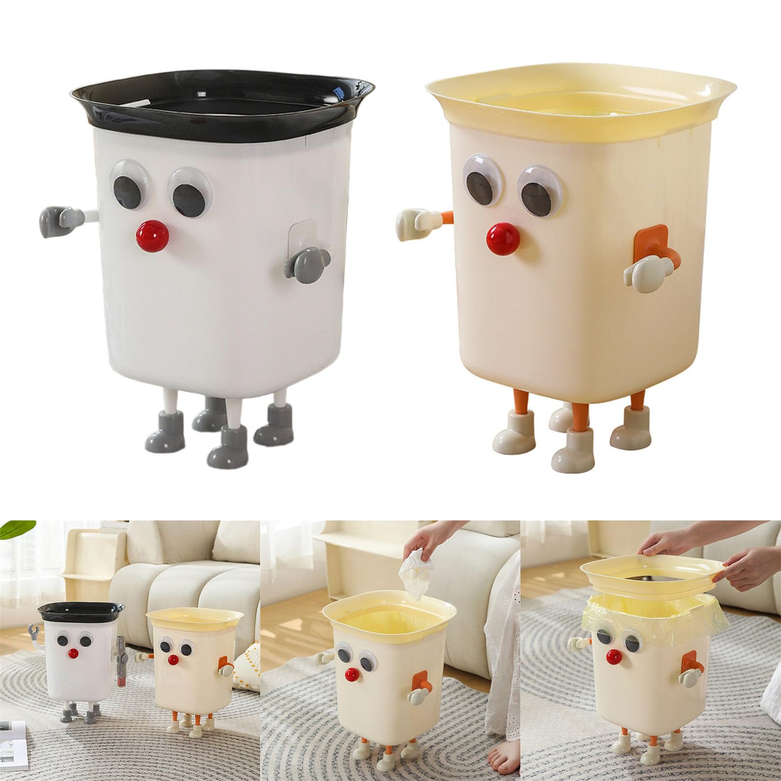Large Capacity Trash Can with Foot Pedal & Handle - Funny Big Eye Garbage Bin for Kitchen, Bathroom, Office & Home Use - Durable Container Bin for Waste Disposal & Recycling