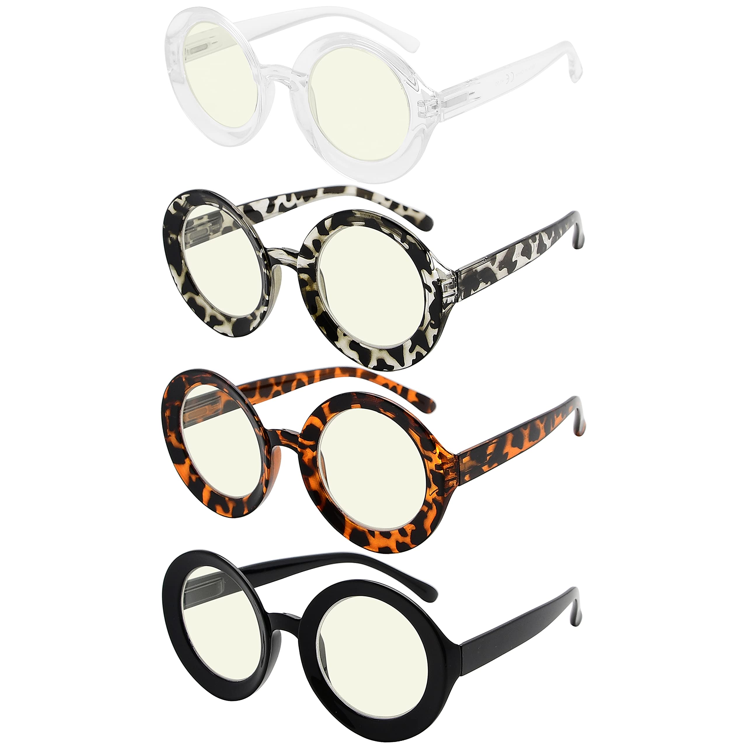 Eyekepper 4-Pack Blue Light Blocking Reading Glasses for Women, Oversized Round Computer Readers +1.00 Strength - Perfect for Office Work, Screen Time & Digital Eye Strain Relief