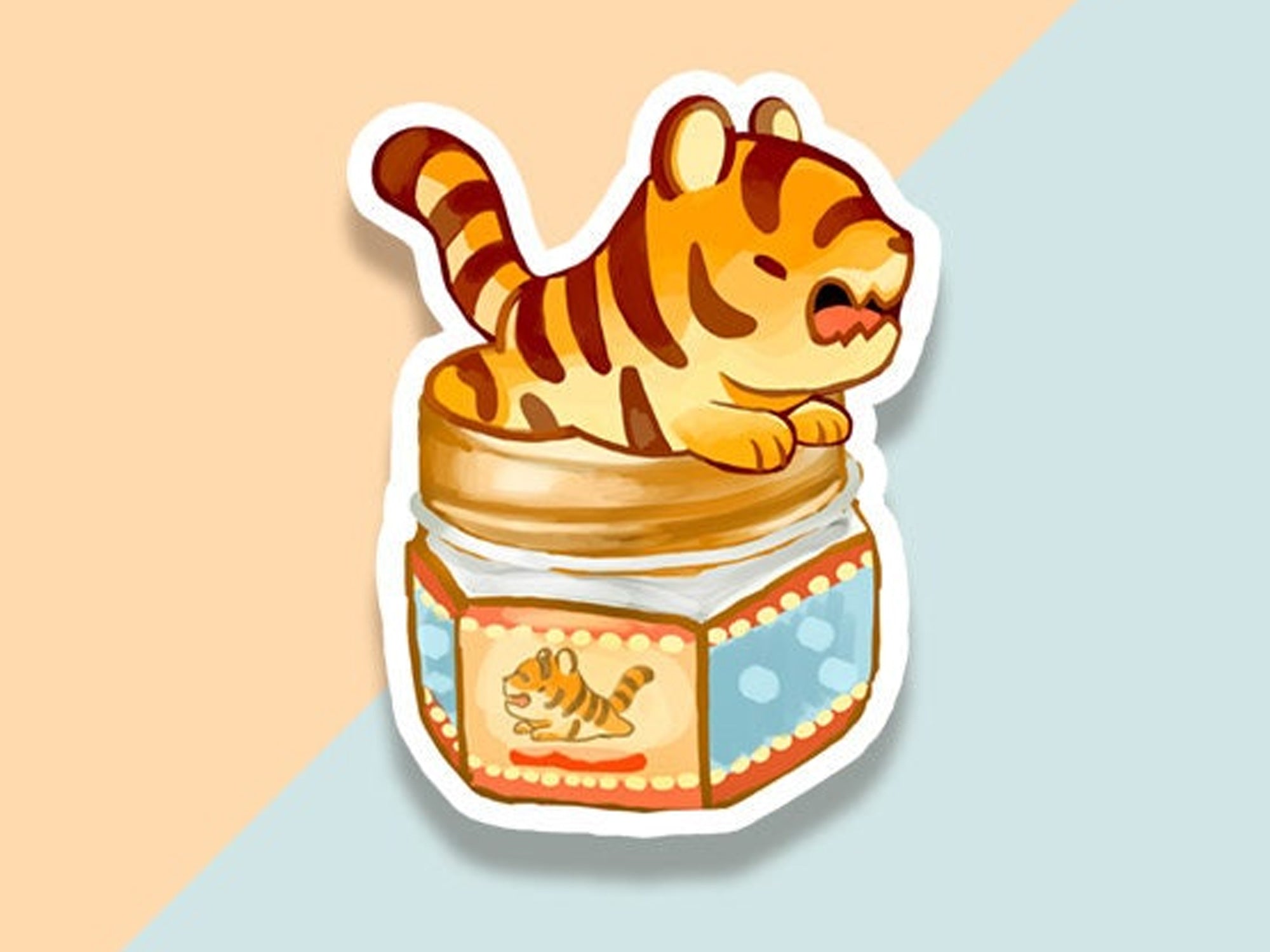 Cute Tiger Cub Jar Vinyl Sticker - Waterproof Decal for Laptop, Water Bottle & Notebook - Perfect for Kids Room, School Supplies & DIY Crafts