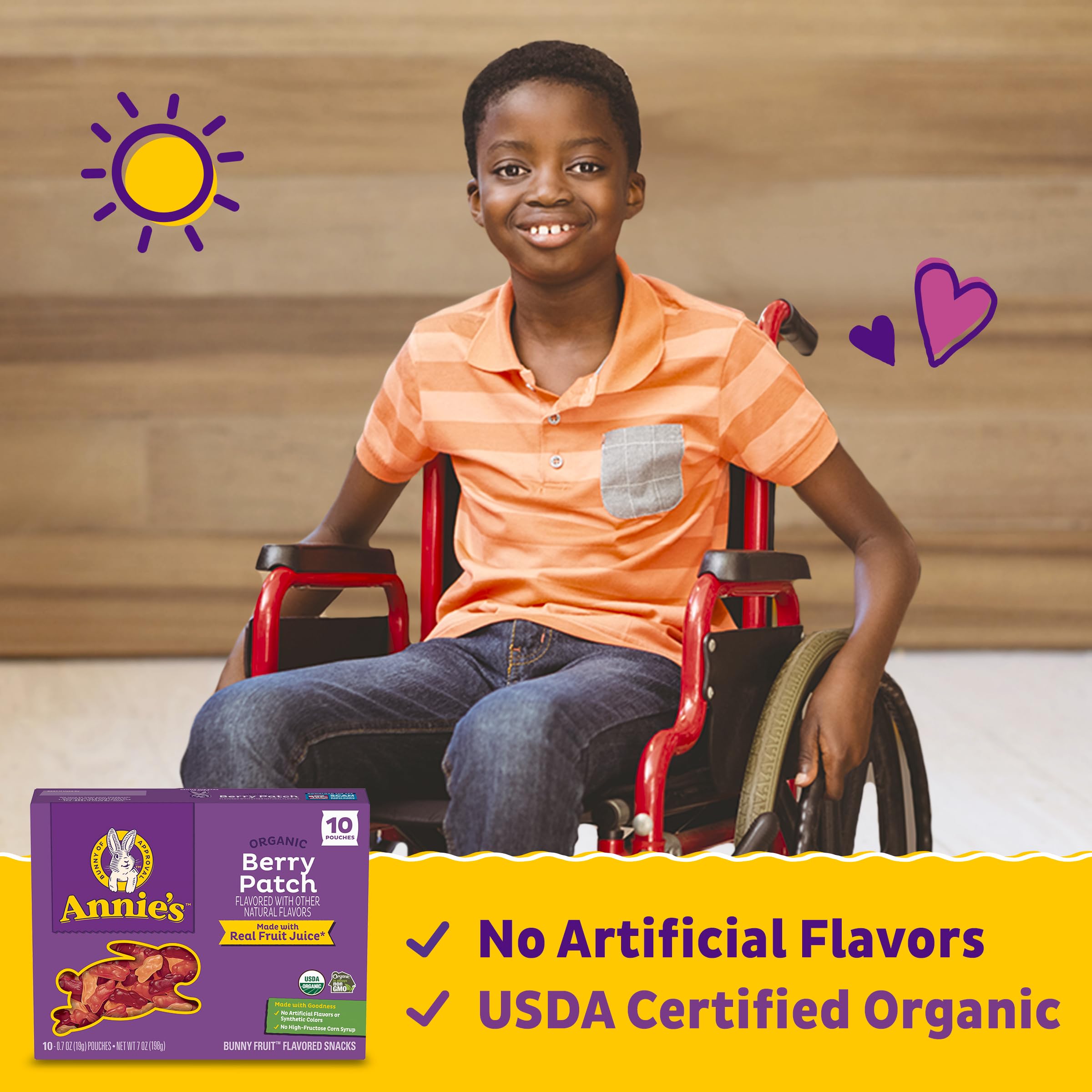 Annie's Organic Berry Patch Bunny Fruit Flavored Snacks - Gluten Free, Non-GMO, 10 Pouches (7 oz) - Perfect for Easter Baskets, Kids Lunchboxes & Healthy On-the-Go Snacks
