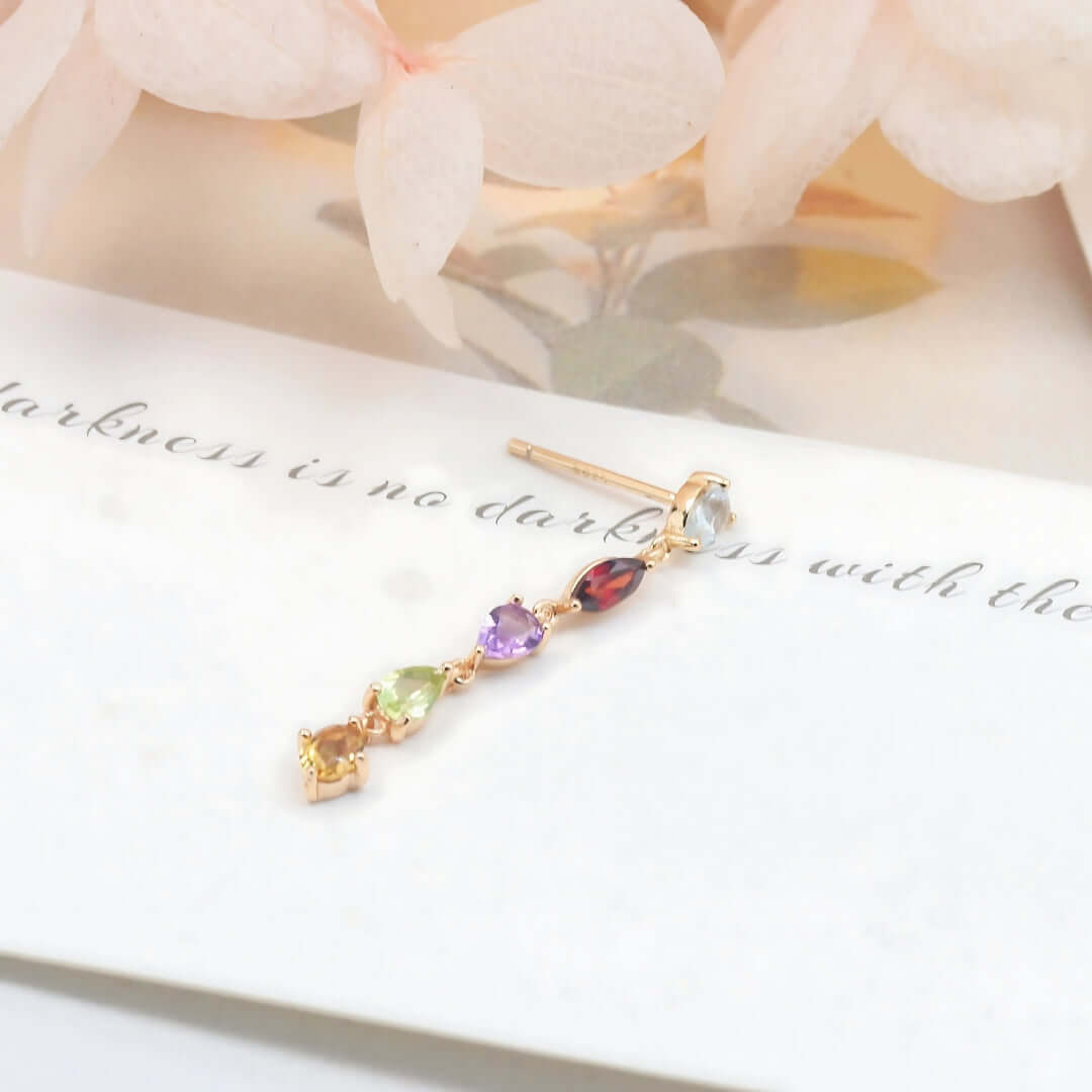 Simple Citrine Amethyst Multi Birthstone Drop Earrings - Elegant Dangle Jewelry for Women | Perfect for Weddings, Parties & Everyday Wear | HJZB 098