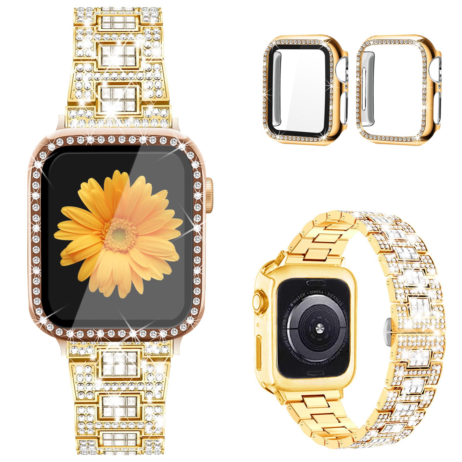 Mesime Compatible Apple Watch Band 38mm 40mm 41mm 42mm 44mm 45mm 46mm with Screen Protector Case - 2 Pack Jewelry Replacement Bands for iWatch Series 10/9/8/7/6/5/4/3/2/1/SE - Perfect for Women's Fashion, Workout & Daily Wear