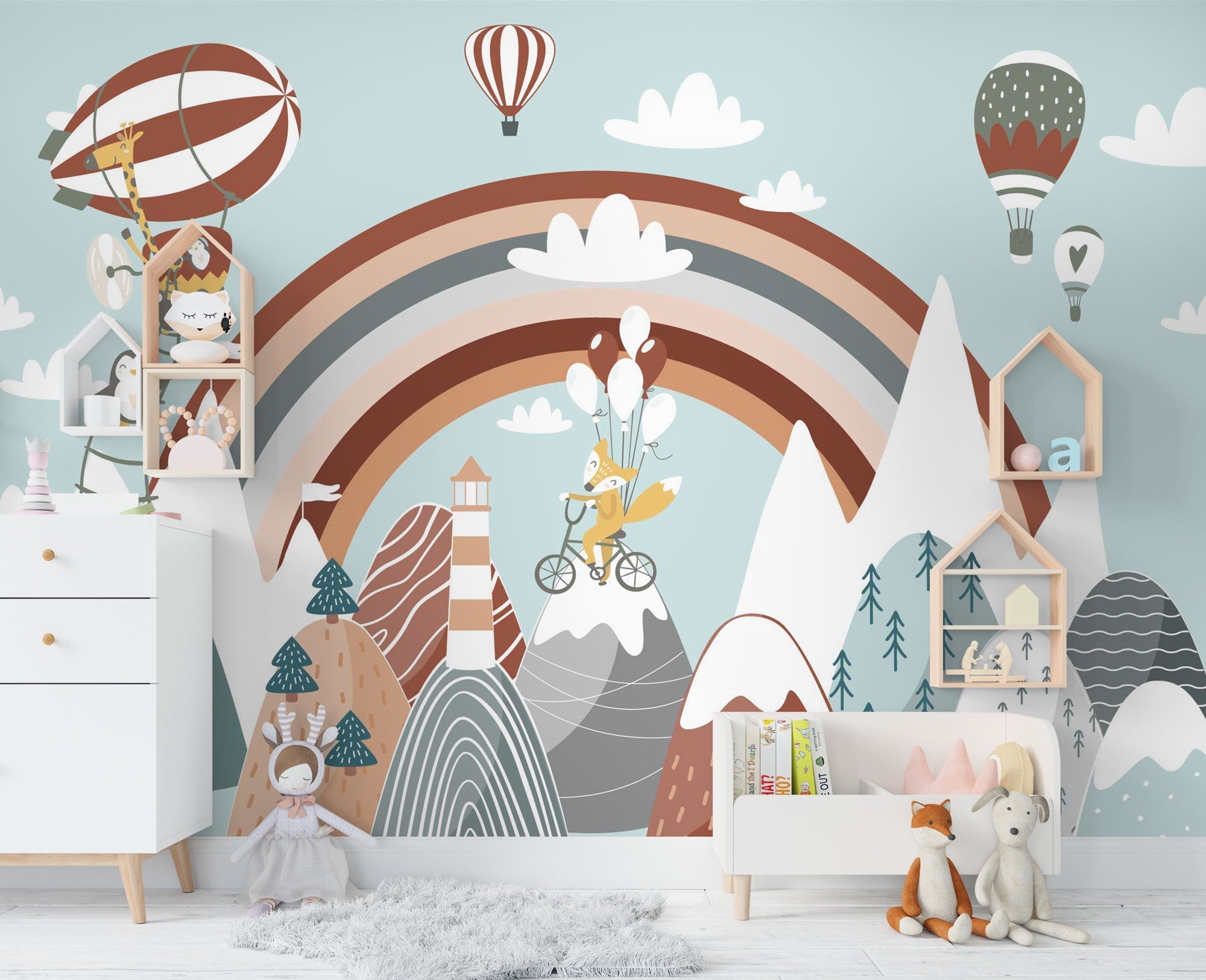 Rainbow Day Kids Nursery Wallpaper Mural - Colorful Waterproof Peel & Stick Wall Decals for Baby Room, Playroom & Classroom Decor - Easy to Apply & Remove