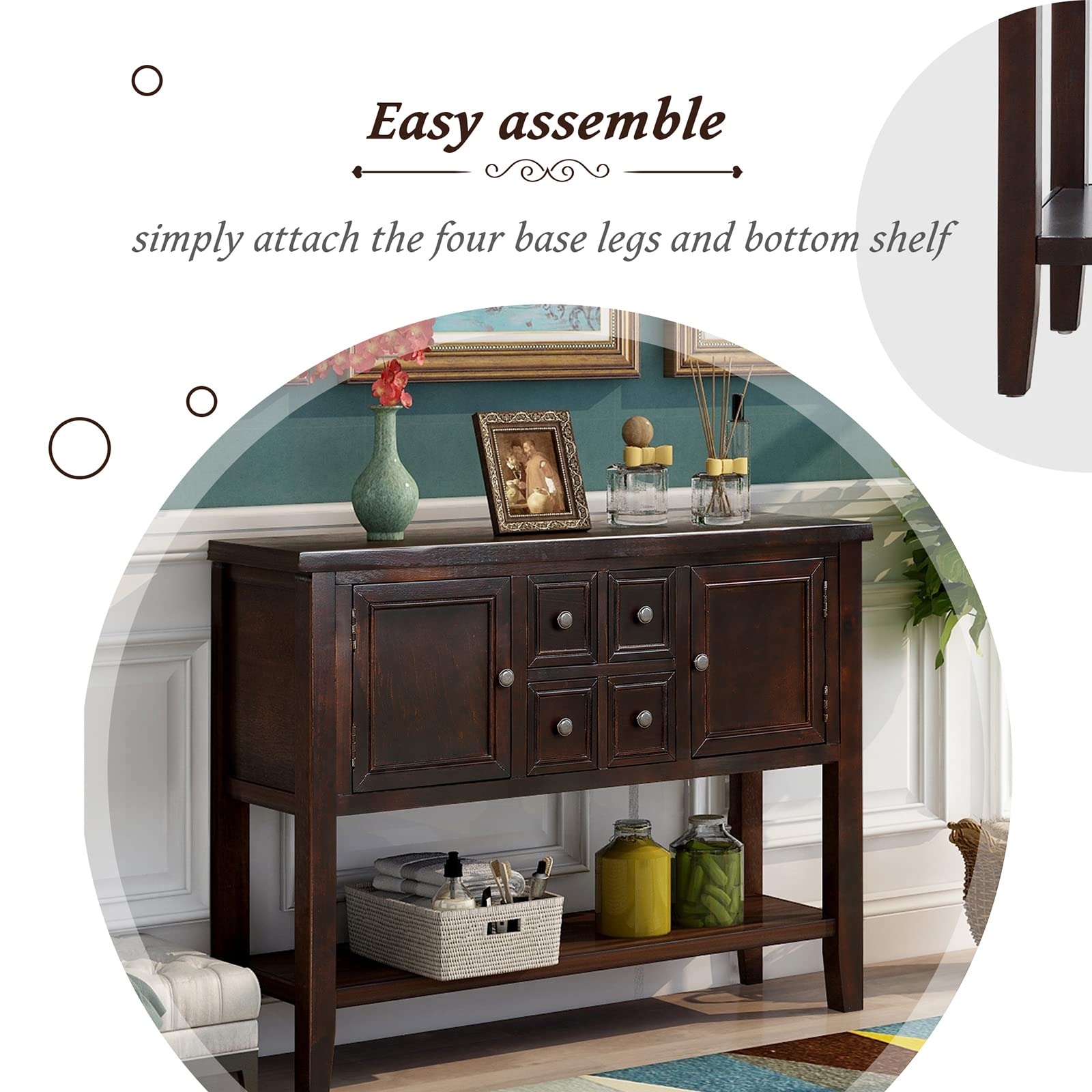 Distressed Buffet Sideboard - Retro Wooden Console Table for Kitchen, Dining & Living Room - Coffee Station & Storage