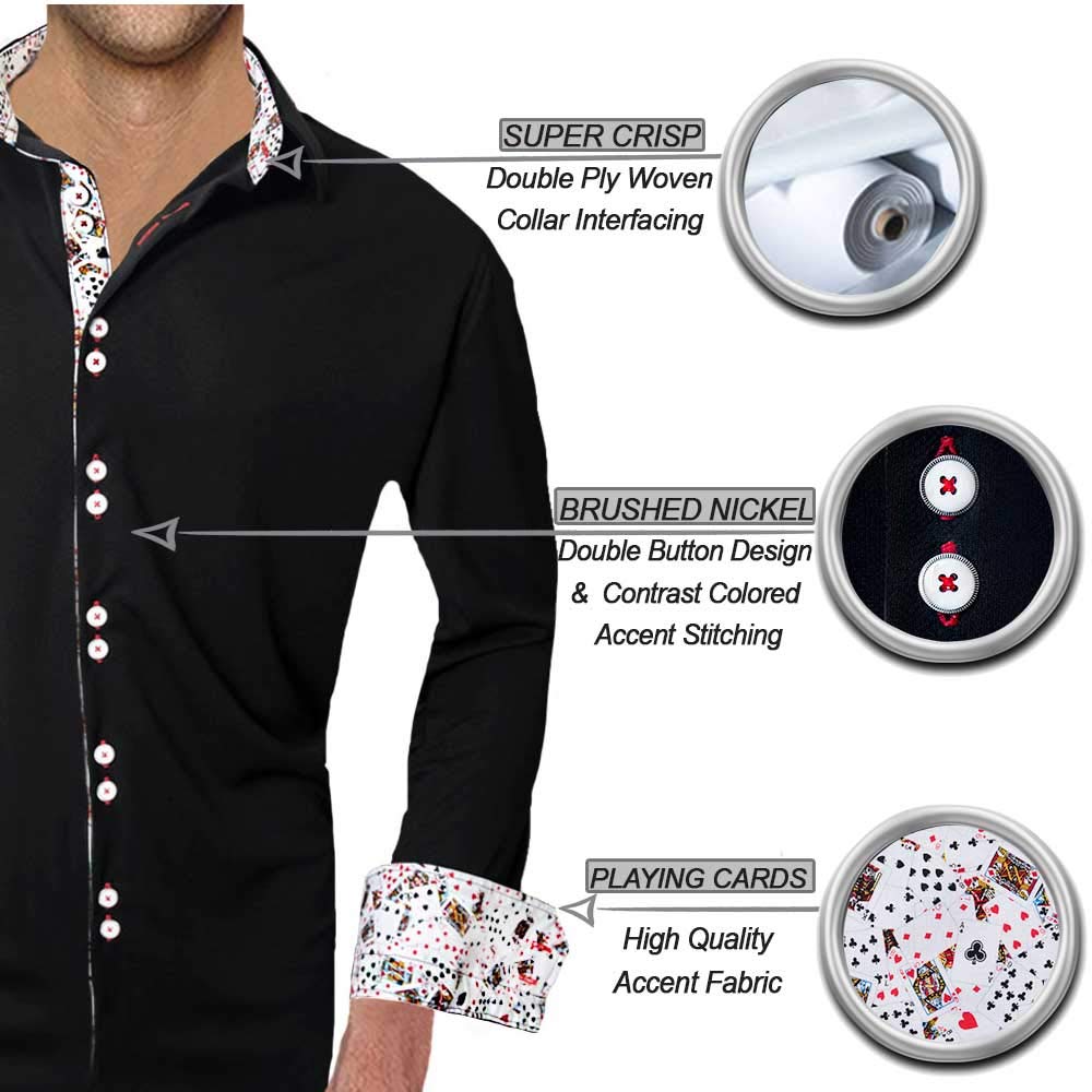 Stylish Poker Playing Cards Print Dress Shirts for Men - Elegant Casino-Themed Formal Shirts - Perfect for Poker Nights, Casino Parties, and Themed Events