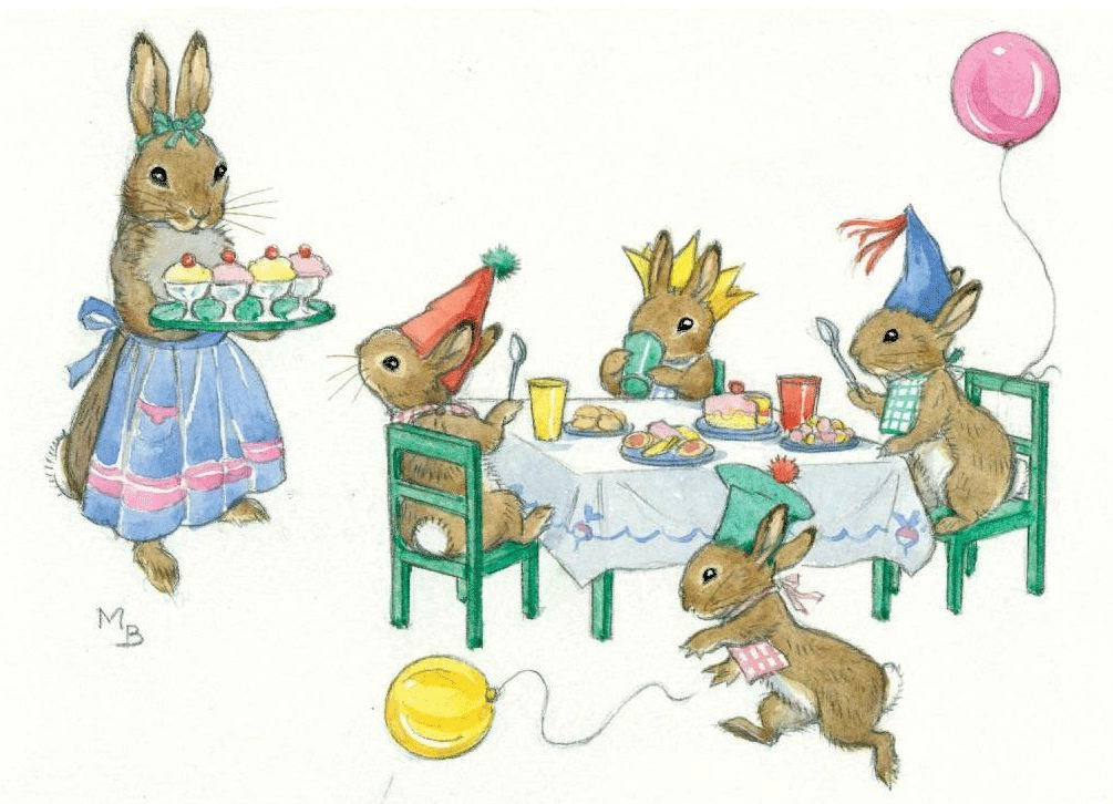 Vintage Rabbit Tea Party Greeting Card by Molly Brett - Perfect for Birthday, Baby Shower & Easter Celebrations