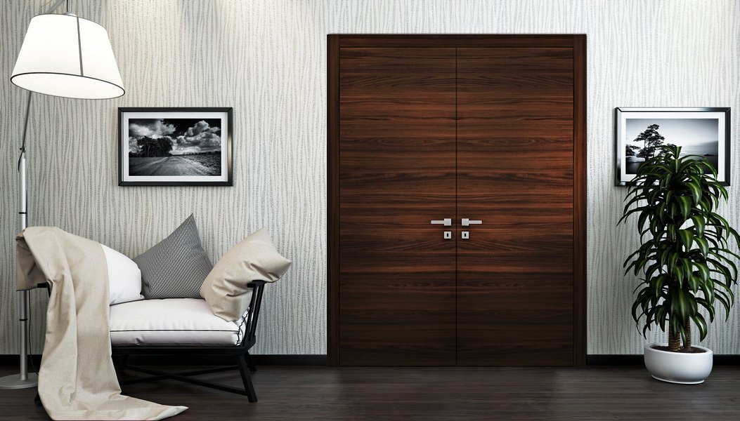72 x 96 Inches Modern Double Closet Doors - Planum 0010 Chocolate Ash Finish with 8ft Frames & Trims - Solid Wood French Style Interior Doors for Bedroom, Walk-in Closet or Dressing Room