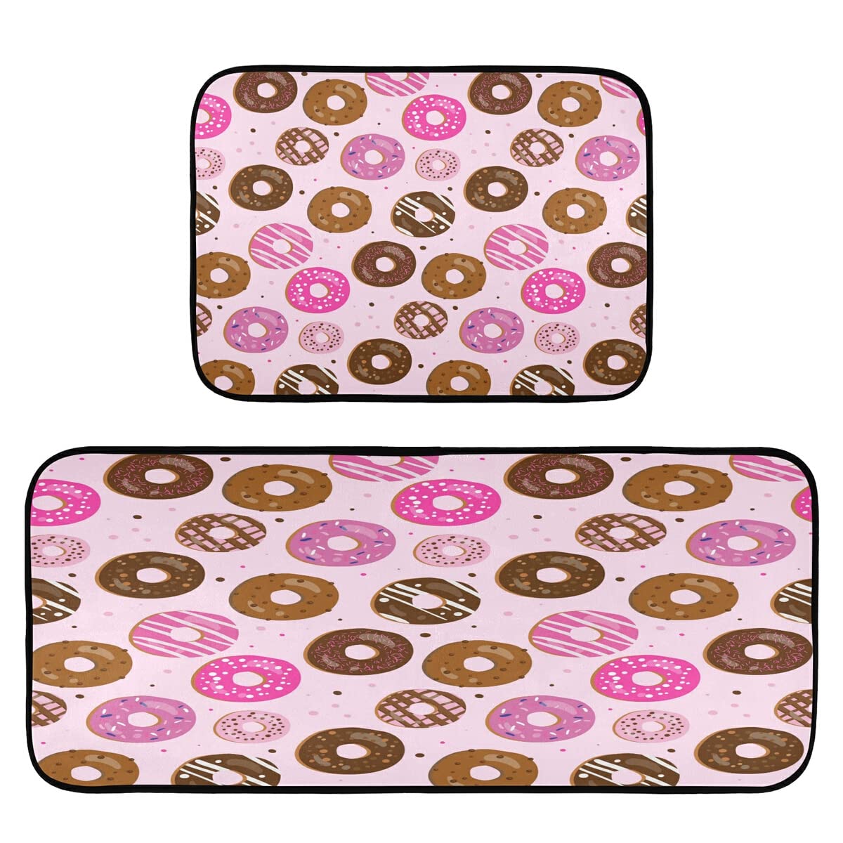 ALAZA Non-Slip Kitchen Floor Mats Set of 2 - 47x20 & 28x20 Inch Donut Pattern Absorbent Rugs for Kitchen, Dining Room, and Entryway - Anti-Fatigue Comfort for Cooking and Cleaning