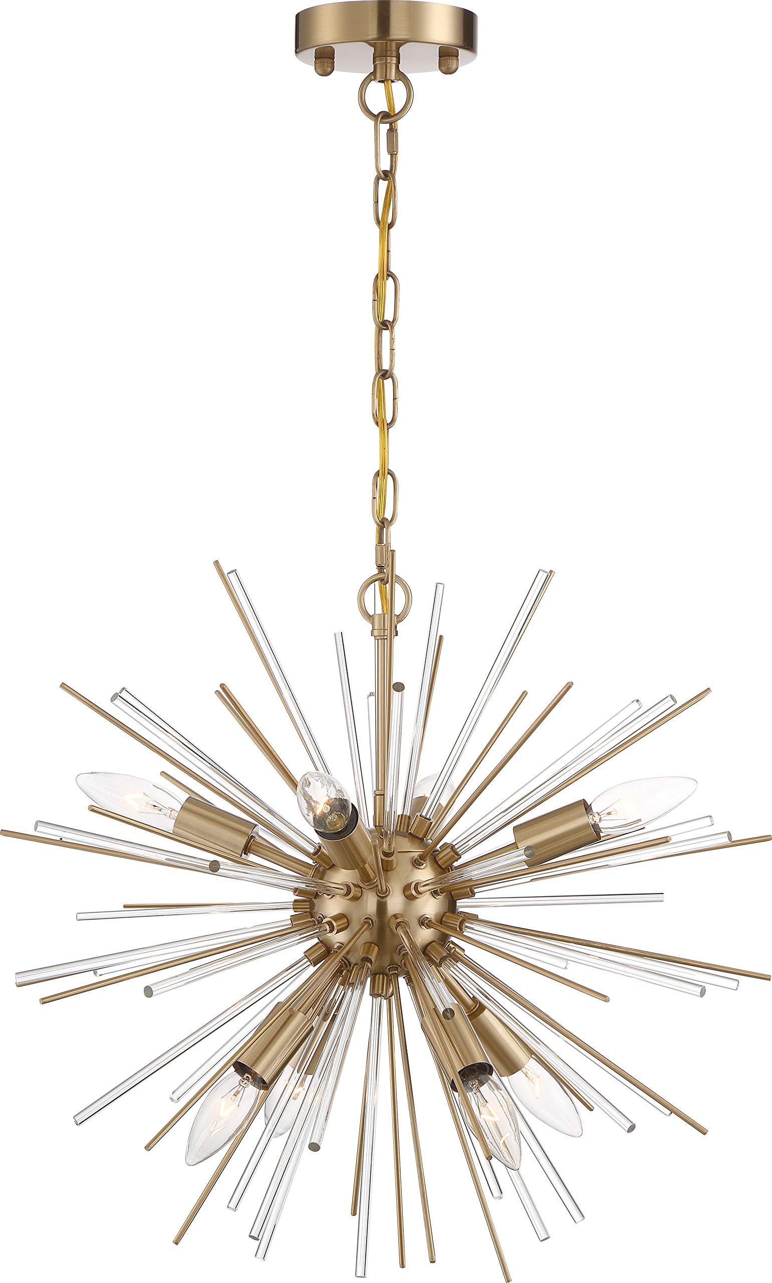 Vintage Brass Cirrus Chandelier with Glass Rods - 8 Light Fixture for Dining Room, Living Room & Bedroom Lighting | Nuvo 60/6994 Model
