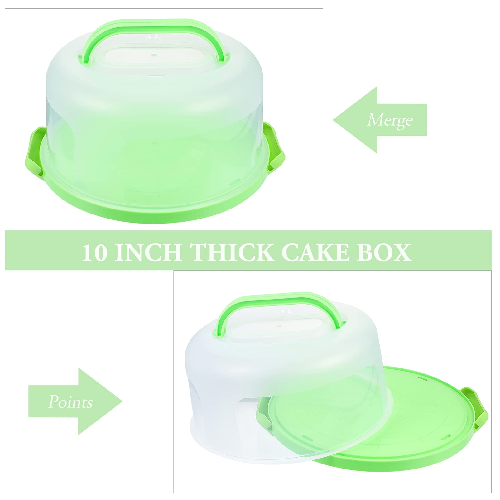 DOITOOL 10-Inch Green Plastic Cake Carrier with Clear Dome Lid & Handle - Round Cake Storage Box for Pies, Desserts, Cupcakes - Perfect for Birthday Parties, Picnics, Bakery Display & Home Kitchen Storage