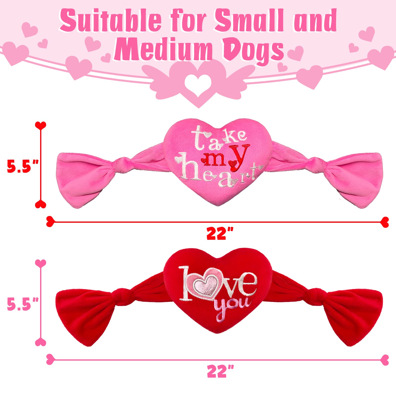 Valentine's Day Dog Toys - 2 Pack Heart Shaped Plush Squeaky Toys for Small & Medium Dogs | Perfect Valentine's Gift for Pets, Playtime & Cuddling