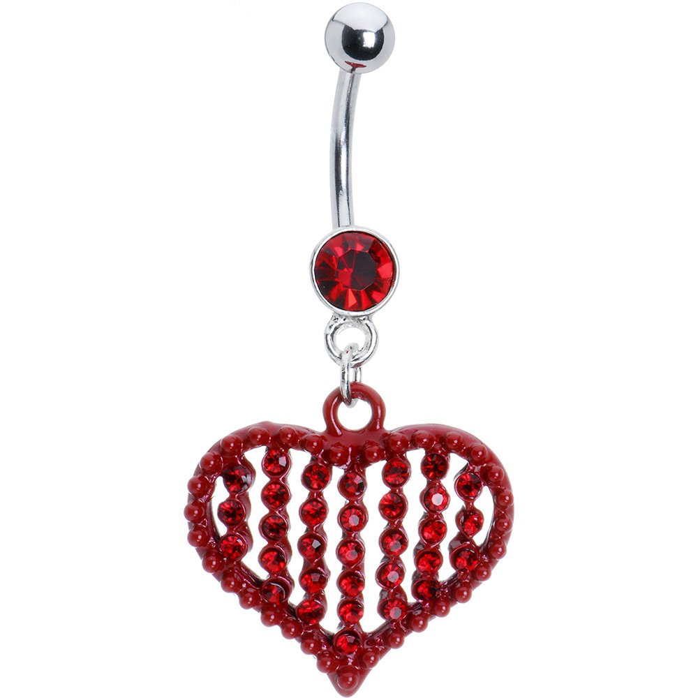 Body Candy Women's Snazzy Vertical Red Heart Belly Ring - Stylish Navel Piercing Jewelry for Parties, Beach & Everyday Wear