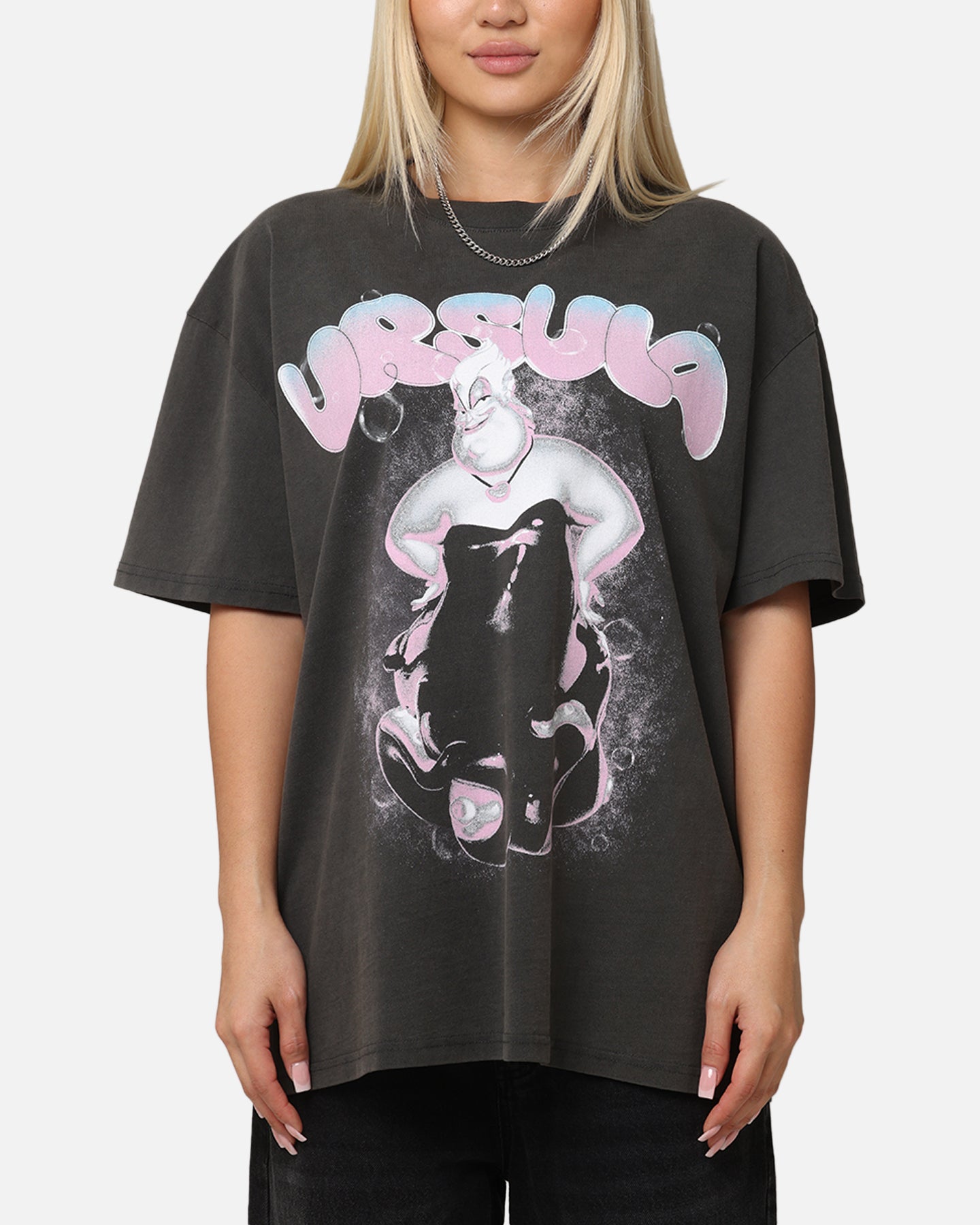 Disney The Little Mermaid Ursula Vintage Heavyweight T-Shirt - Black Distressed Wash | 90s Cartoon Villain Tee for Cosplay & Disney Fans