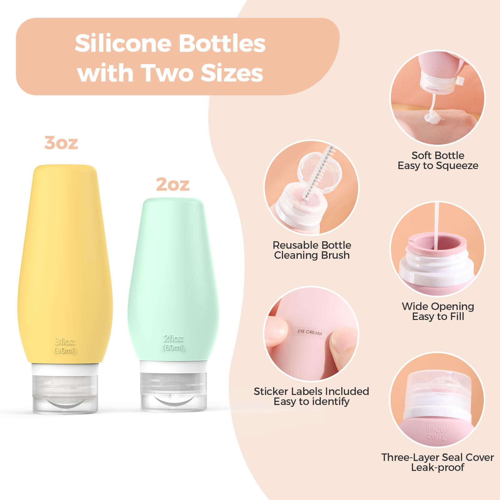 19 Pack TSA Approved Silicone Travel Bottles - Leak Proof Squeezable Toiletries Containers for Shampoo, Conditioner & Lotion | Perfect Travel Essentials for Airplane Carry-on & Vacation Toiletry Kits