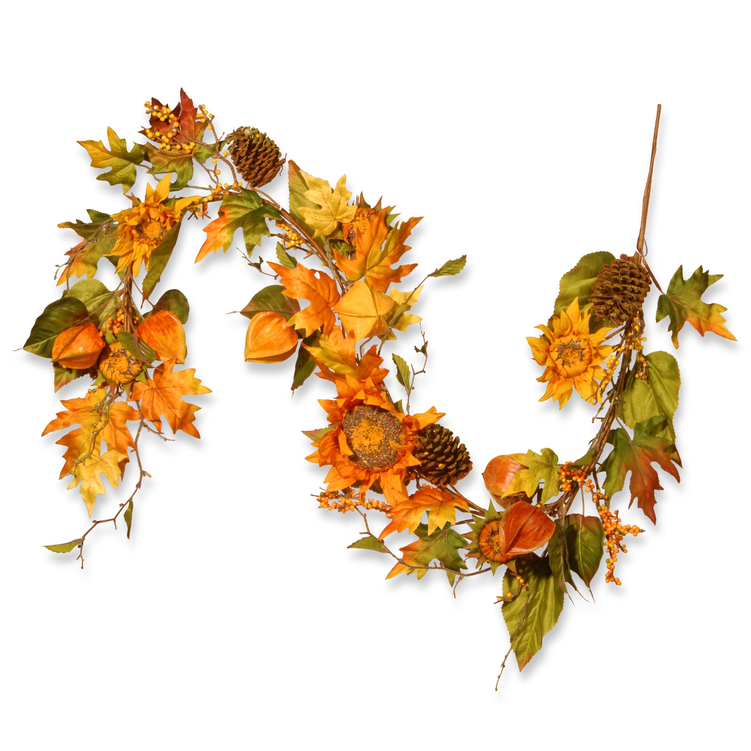 National Tree Company 6 ft Artificial Autumn Garland - Green & Orange with Sunflowers, Pinecones, Berries & Maple Leaves | Fall Home Decor for Mantels, Staircases & Thanksgiving Table Centerpieces