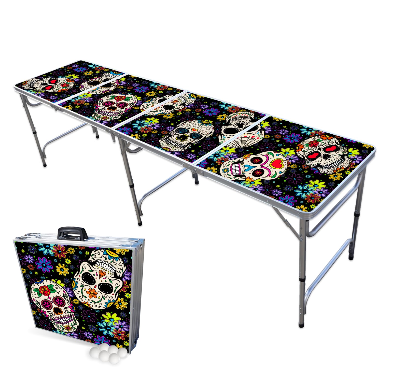 **8-Foot Folding Beer Pong Table - Dia de Los Muertos Edition | Portable Party Game Table for Outdoor & Indoor Events, Tailgates, and College Parties**