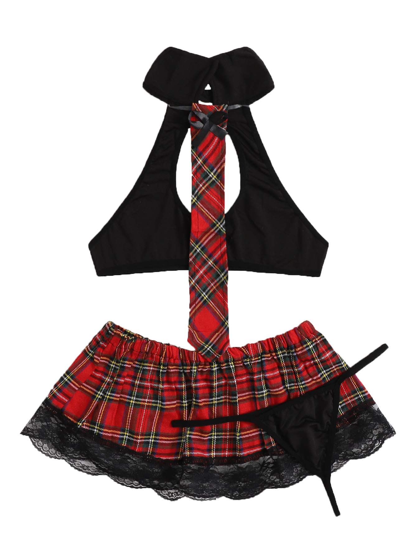 SweatyRocks Women's Sexy Lingerie Set - Cosplay Costume Top & Plaid Skirt Outfit for Halloween, Party, Role Play & Boudoir Photography