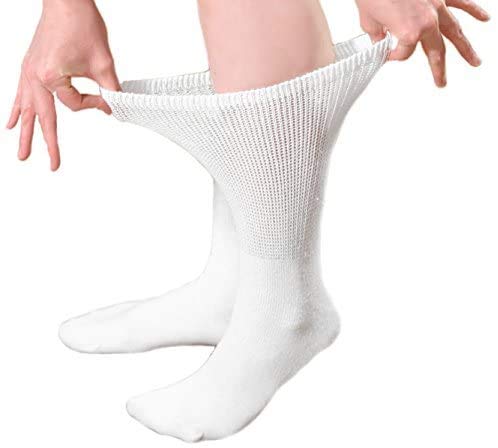 Diabetic Crew Socks for Men & Women - Breathable Cotton Socks with Non-Binding Top - Comfortable Loose Fit Socks for Swollen Feet Relief & Improved Circulation - Ideal for Diabetes, Edema and Daily Wear