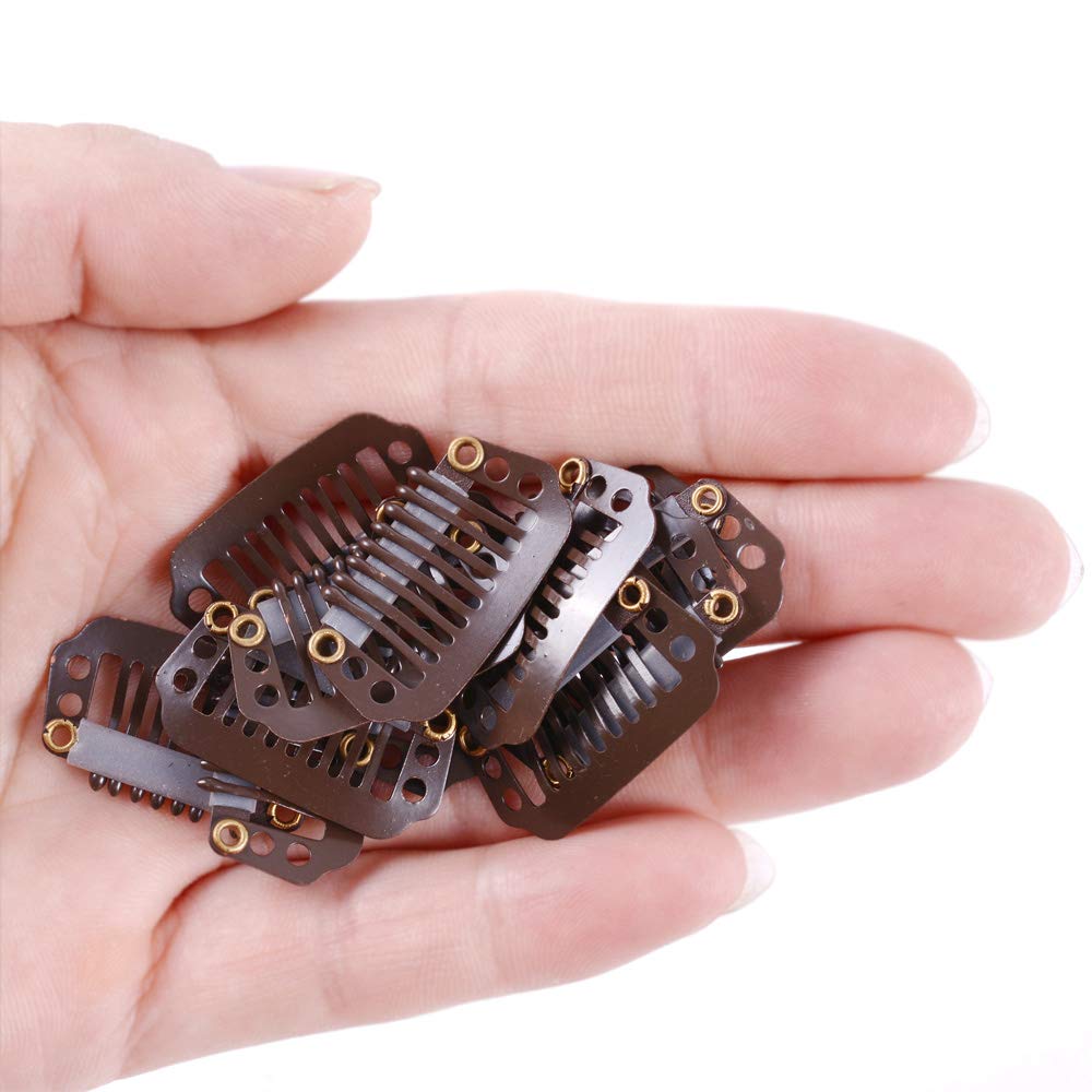 24-Pack YANTAISIYU 28mm 8-Toothed Metal Hair Extension Clips - Dark Brown Snap Hair Clips for Wigs, Hairpieces & Extensions - Perfect for Styling, Securing & Blending Hair Accessories