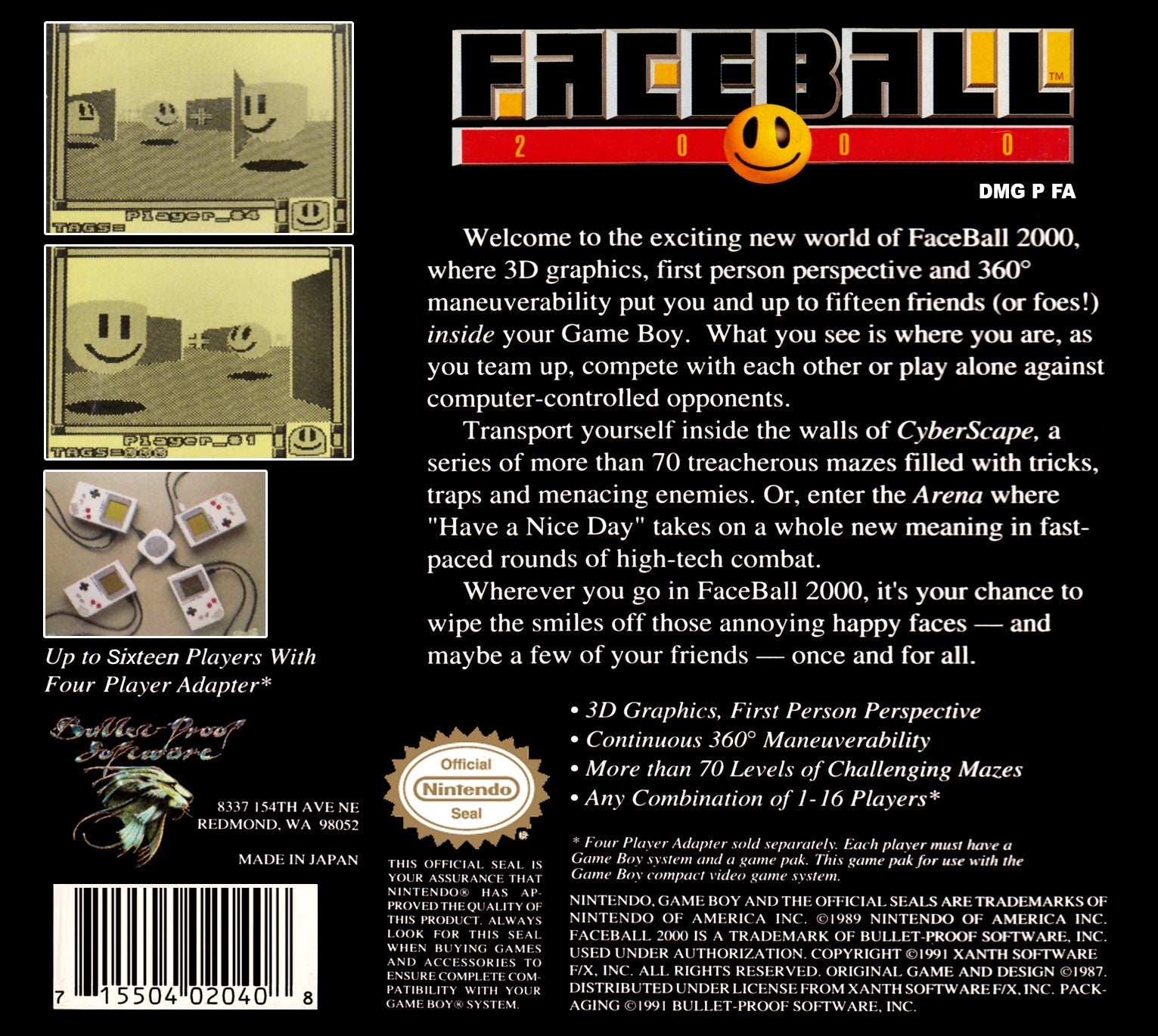 Used Faceball 2000 Game Boy Video Game - Retro Nintendo Handheld Console Collector's Item - Perfect for Gaming Enthusiasts & Nostalgic Play