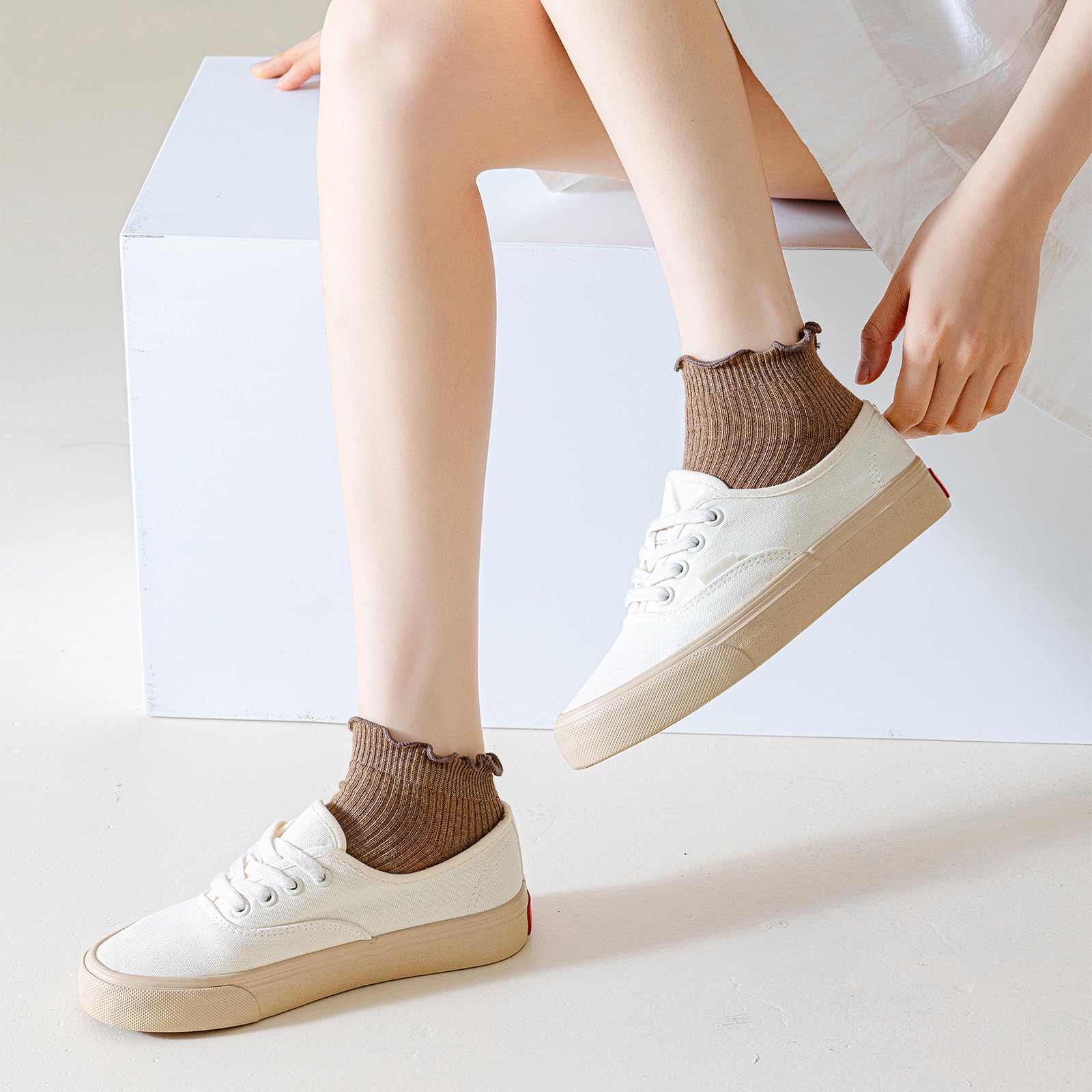 Mcool Mary Women's Ankle Ruffle Socks 6-Pack - Cute Cotton No-Show Socks for Casual Wear
