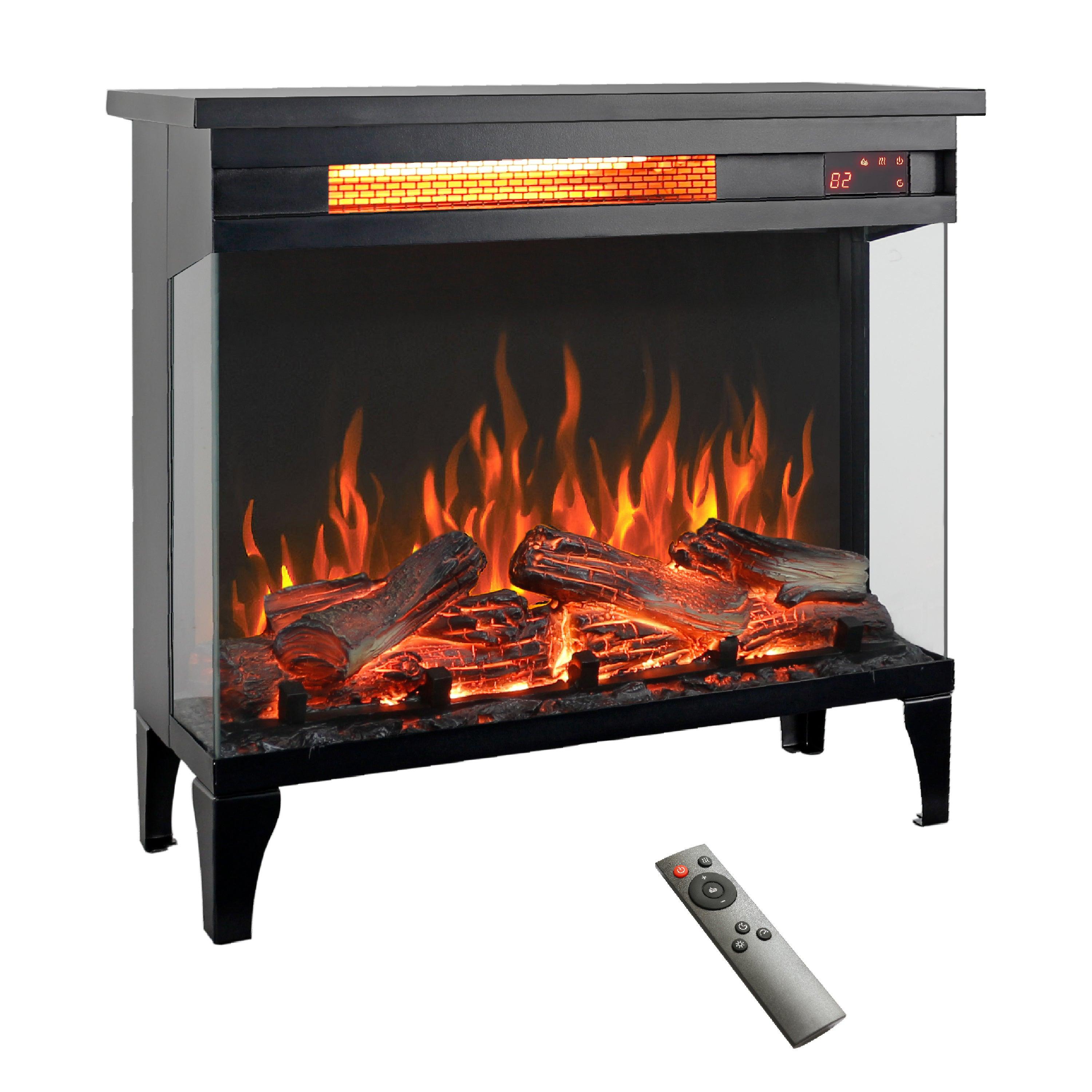 24 Inch 3-Sided Glass Electric Fireplace with Stand - Modern Heating Solution for Living Room, Bedroom & Office