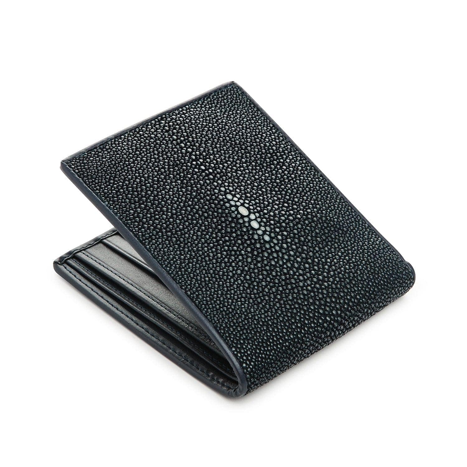 Premium Dark Blue Stingray Skin Leather Wallet for Men - Slim RFID Blocking Bifold with Money Clip - Perfect for Business, Travel & Everyday Use