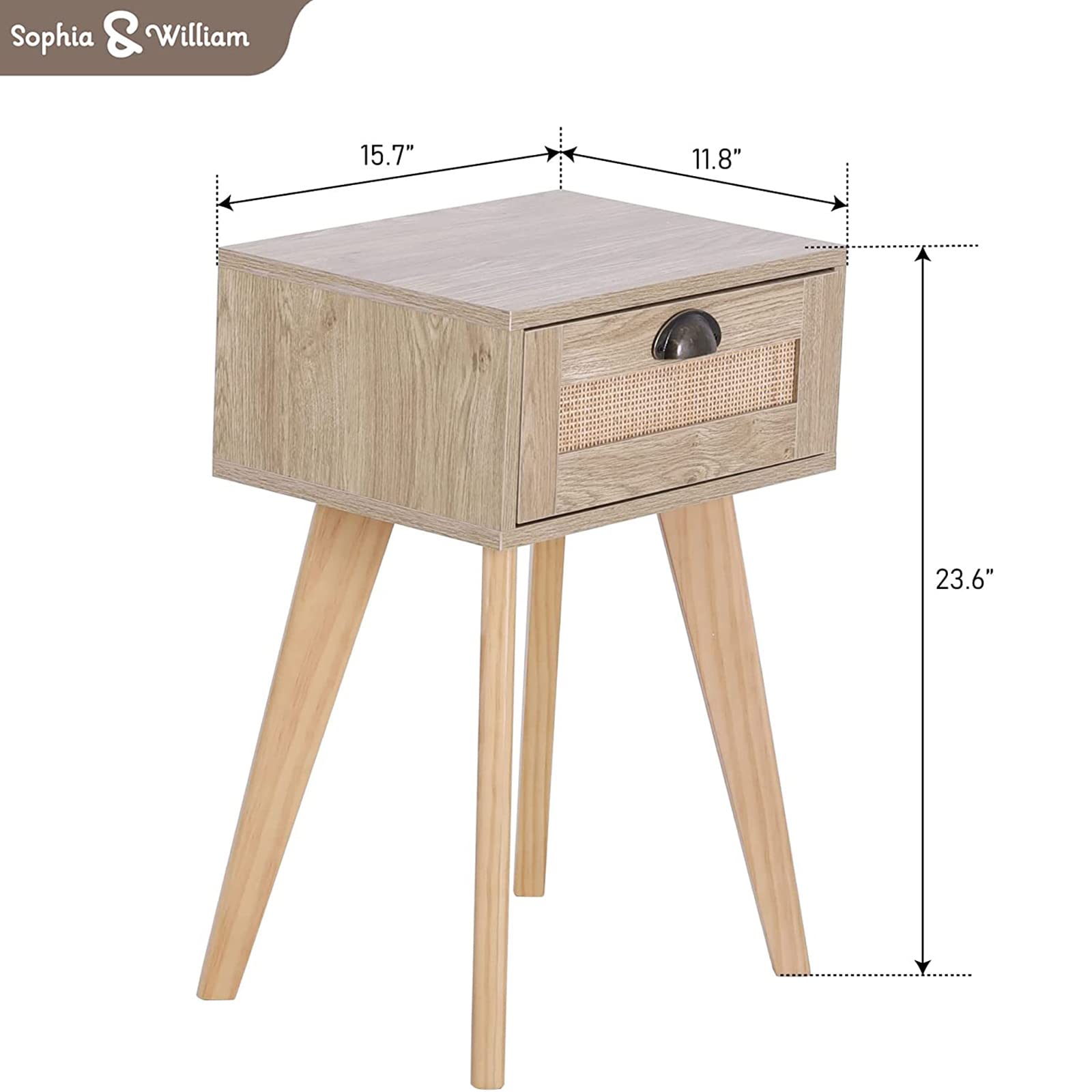 Sophia & William Rattan Nightstands Set of 2 - Natural Woven Rattan Bedside Tables with Wooden Drawer & Solid Wood Legs for Bedroom, Living Room, Small Space | Perfect for Farmhouse, Coastal & Boho Home Decor