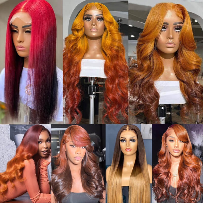 Eullair Golden Red Brown Ginger Body Wave Lace Front Wig - Ombre Blonde Straight Human Hair Wigs for Women | TikTok Hairstylist Style | Perfect for Cosplay, Daily Wear & Special Occasions
