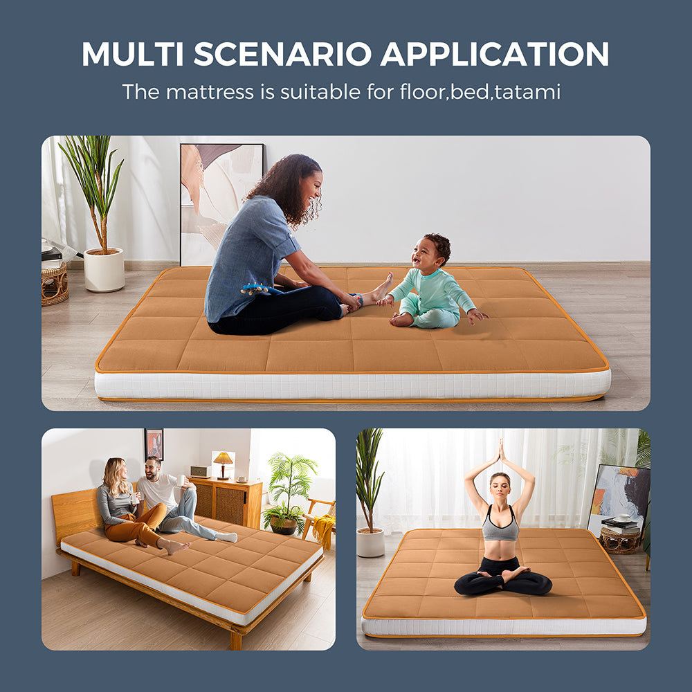 MAXYOYO 6-Inch Extra Thick Square Floor Futon Mattress - Foldable Memory Foam Topper Mattress Pad in Light Brown | Perfect for Guest Beds, Dorm Rooms & Small Apartments