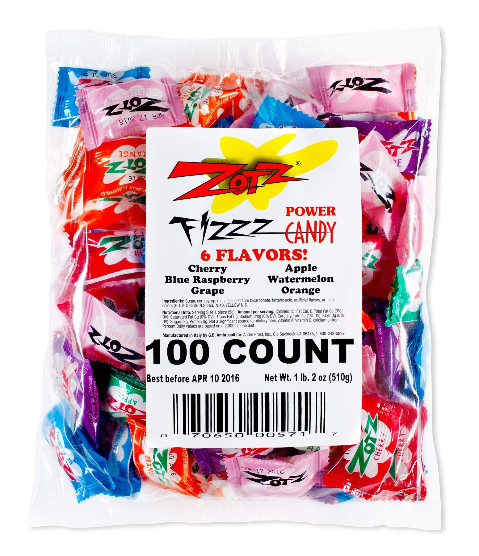 Zotz Assorted Power Candy - 18 Ounce Bag - Sour Fizz Candy for Energy Boost, Parties & Movie Nights